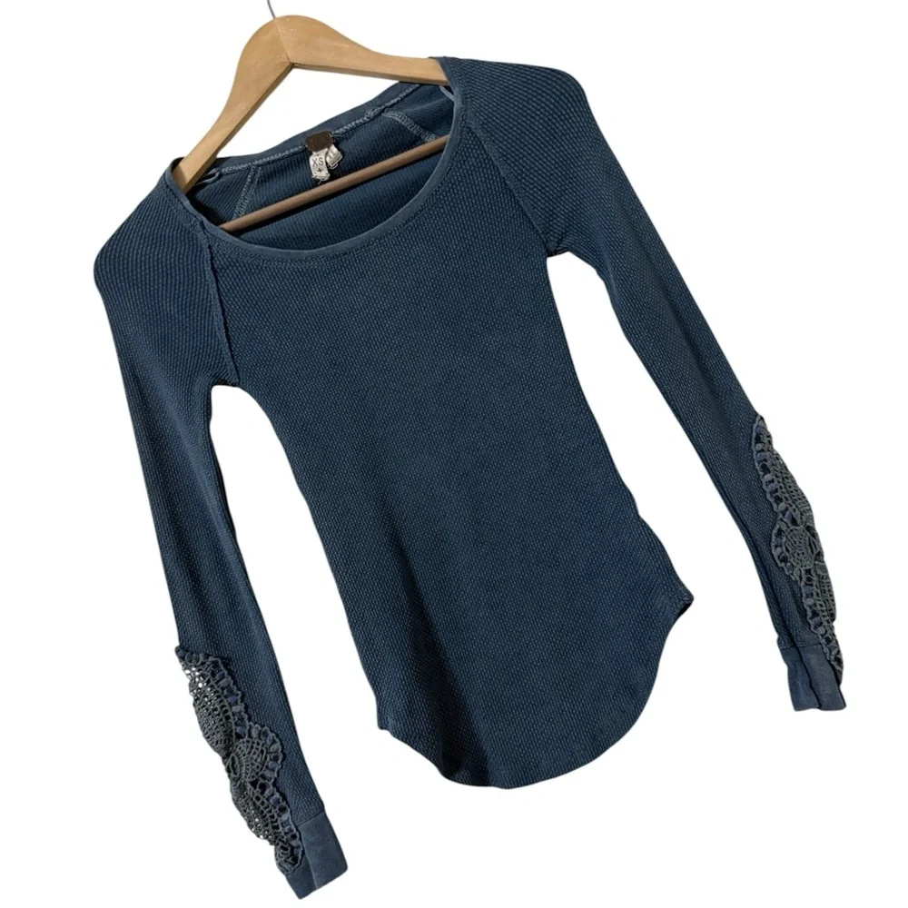 FREE PEOPLE We The Free Thermal Synergy Crochet Knit Embroidered L/S Top Shirt